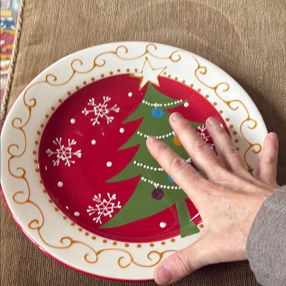 Pier 1 Red and Green Christmas Tree Ceramic Holiday Plate